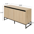 Carved 4 Door Sideboard With Led, Buffet Cabinet Storage Cabinet Modern Coffee Bar Cabinet With Adjustable Shelf For Living Room,Diningroom,Kitchen Natural Modern Particle Board