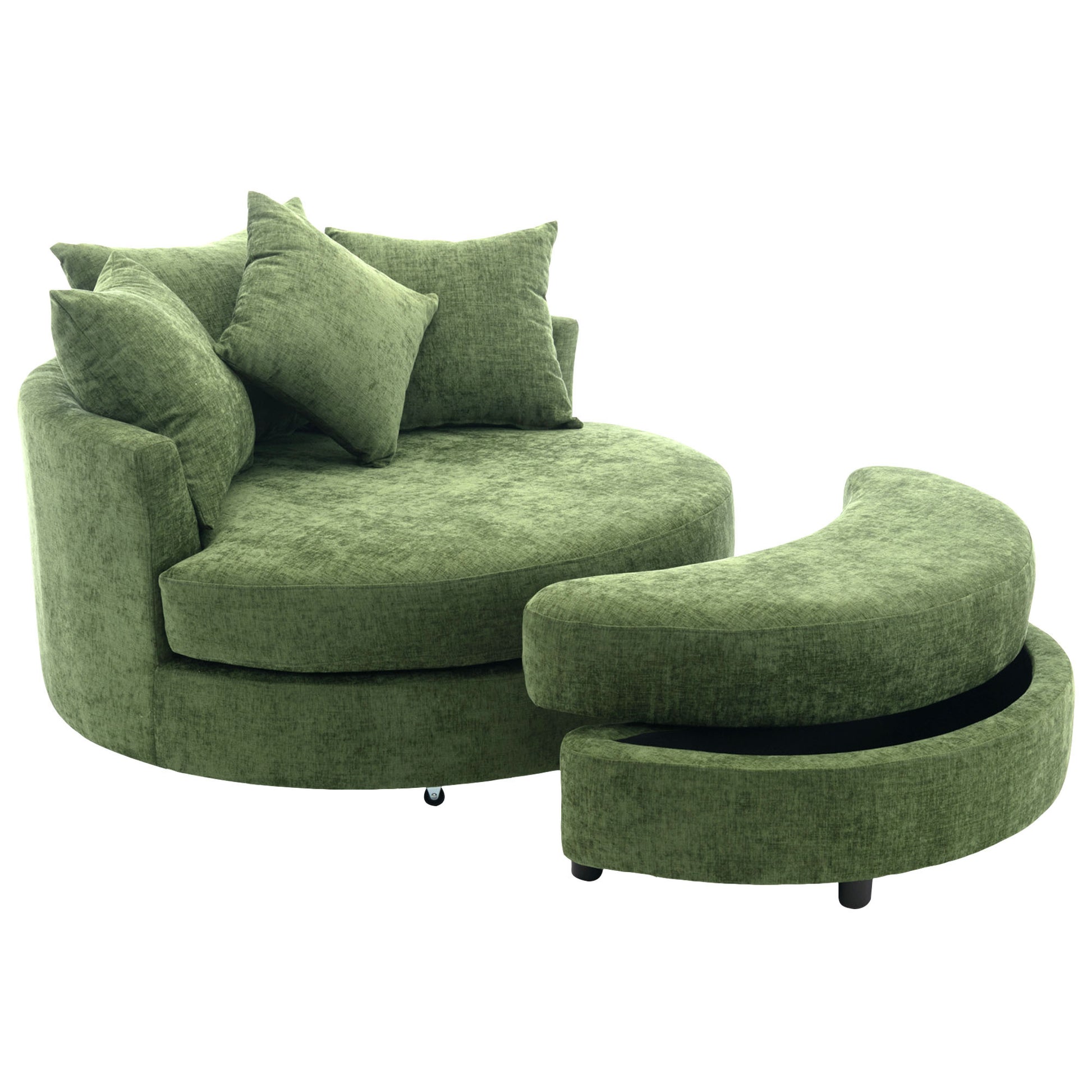 Orisfur. 360 Swivel Accent Barrel Chair With Storage Ottoman & 4 Pillows, Modern Chenille Leisure Chair Round Accent For Living Room, Green Green Foam Chenille