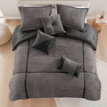7 Piece Micro Corduroy Comforter Set Grey Queen Grey Polyester