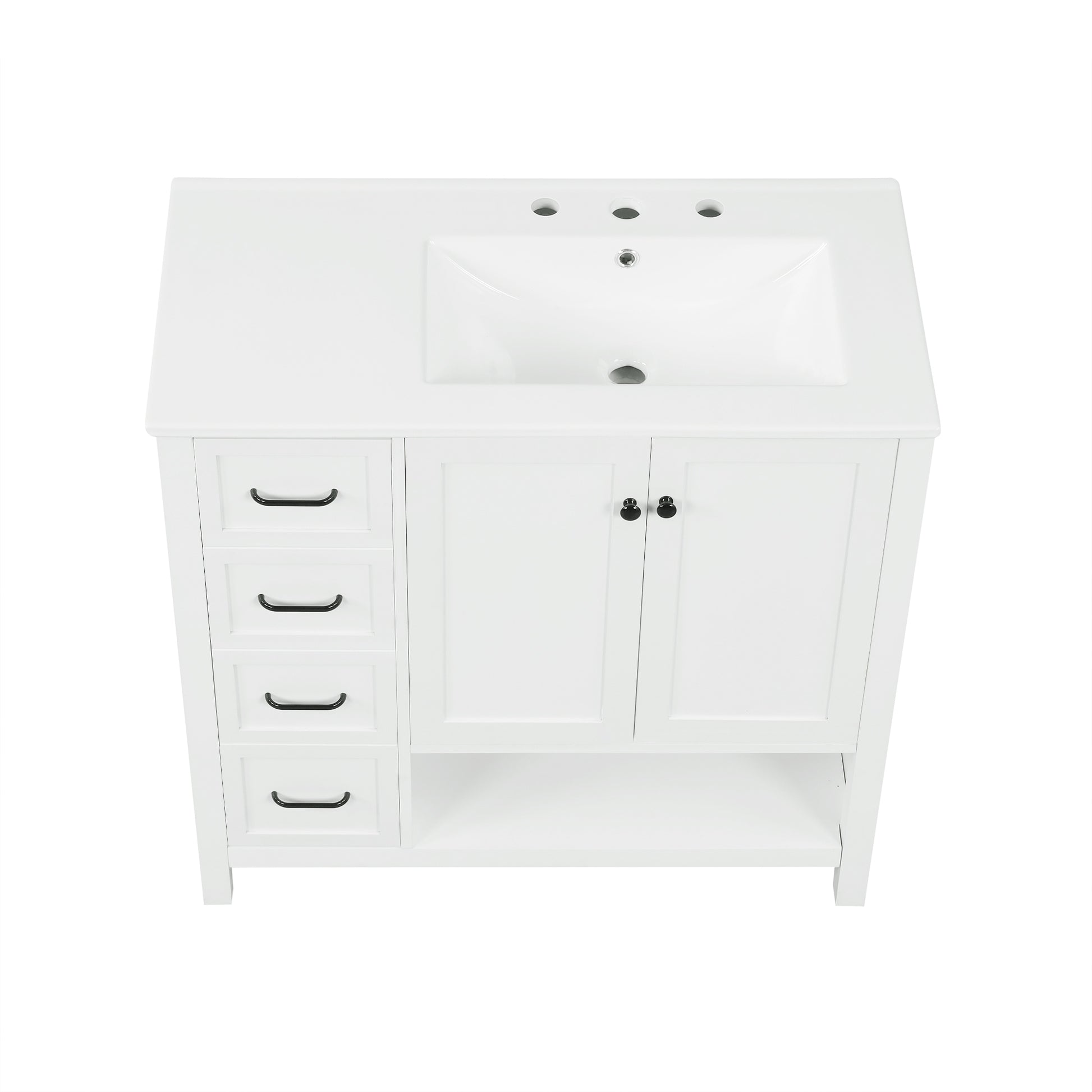 36" Bathroom Vanity With Sink Top, Bathroom Vanity Cabinet With Two Doors And Two Drawers, Solid Wood, Open Shelf, Mdf Boards, One Package, White White Solid Wood Mdf