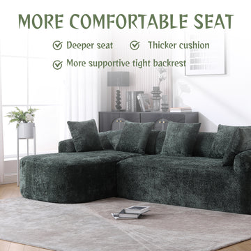 Coolmore Boucle Sofa 3 Seater For Living Room Oversized Comfy Sofa L Shape Sofa Couch With Chaise Home Furniture Sleeper Sectional Sofa For Apartment, Office Left Hand Facing Green Green Primary Living Space Foam Boucle 3 Seat