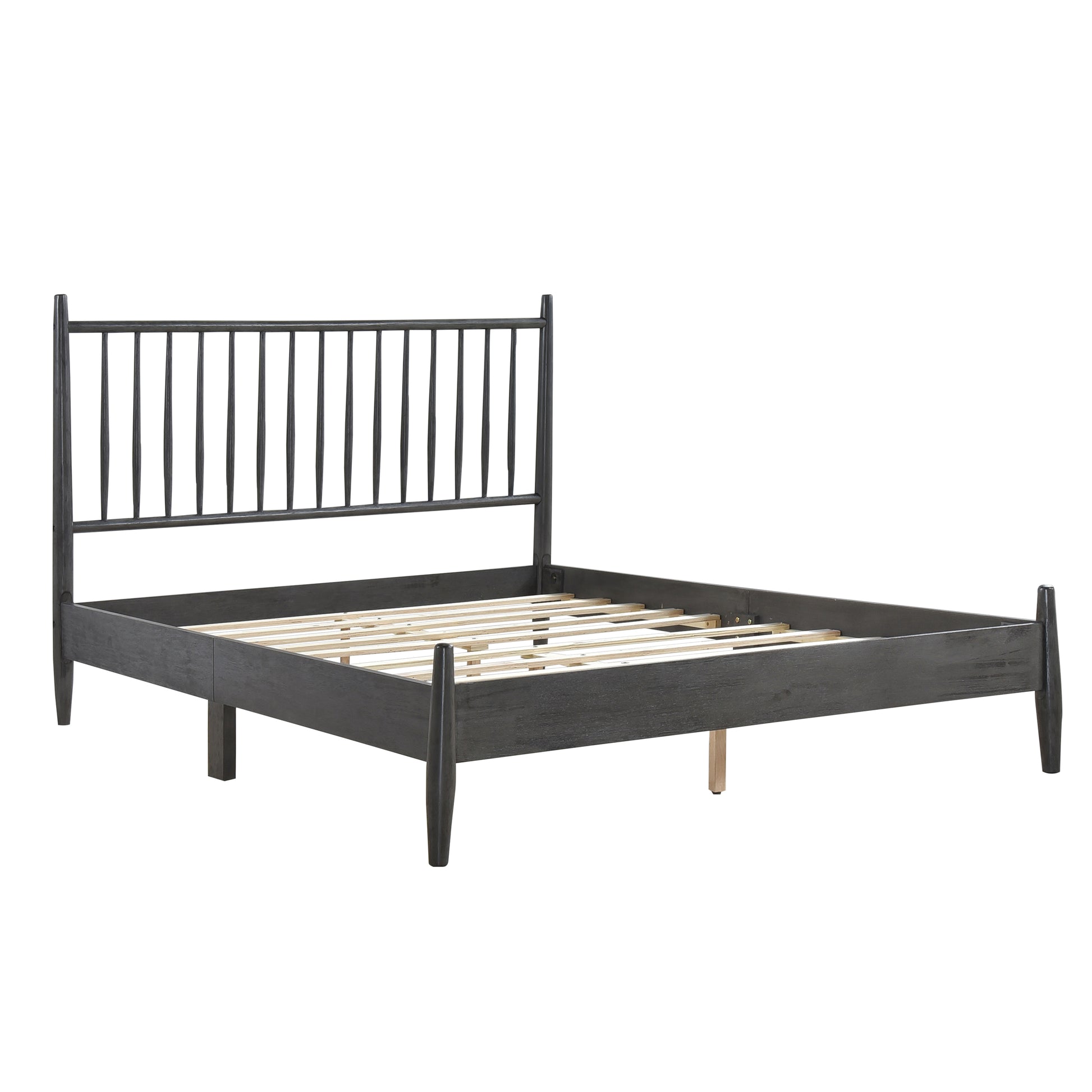 Mid Century Modern Design Full Platform Bed 1Pc Gray Finish Wooden Bedroom Furniture Vertical Slats Headboard, Bed In A Box Box Spring Not Required Full Gray Wood Bedroom Mid Century Modern Slat Beds Wood