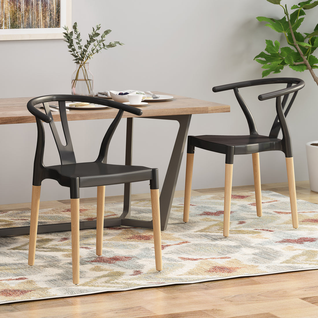 Plastic Dining Chair Set Of 2 Black Polypropylene