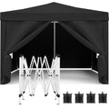 10'X10' Folding Canopy With 4 Removable Sidewalls Outdoor Event Shelter Upf 50 Gazebo Portable Tents For Parties Beach Camping Wedding Ez Pop Up Canopy 4Pcs Weight Bag Carry Bag Black Metal