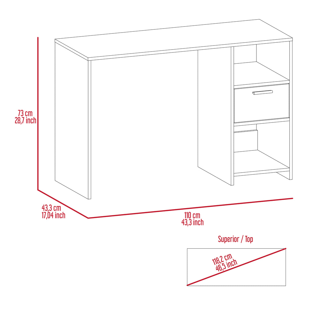 Computer Desk With 1 Drawer And 2 Open Storage Shelves, Black Black Particle Board Particle Board