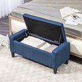 Homcom Storage Ottoman, Linen Upholstered Storage Bench With Lift Top And Button Tufted For Living Room, Dark Blue Blue Polyester