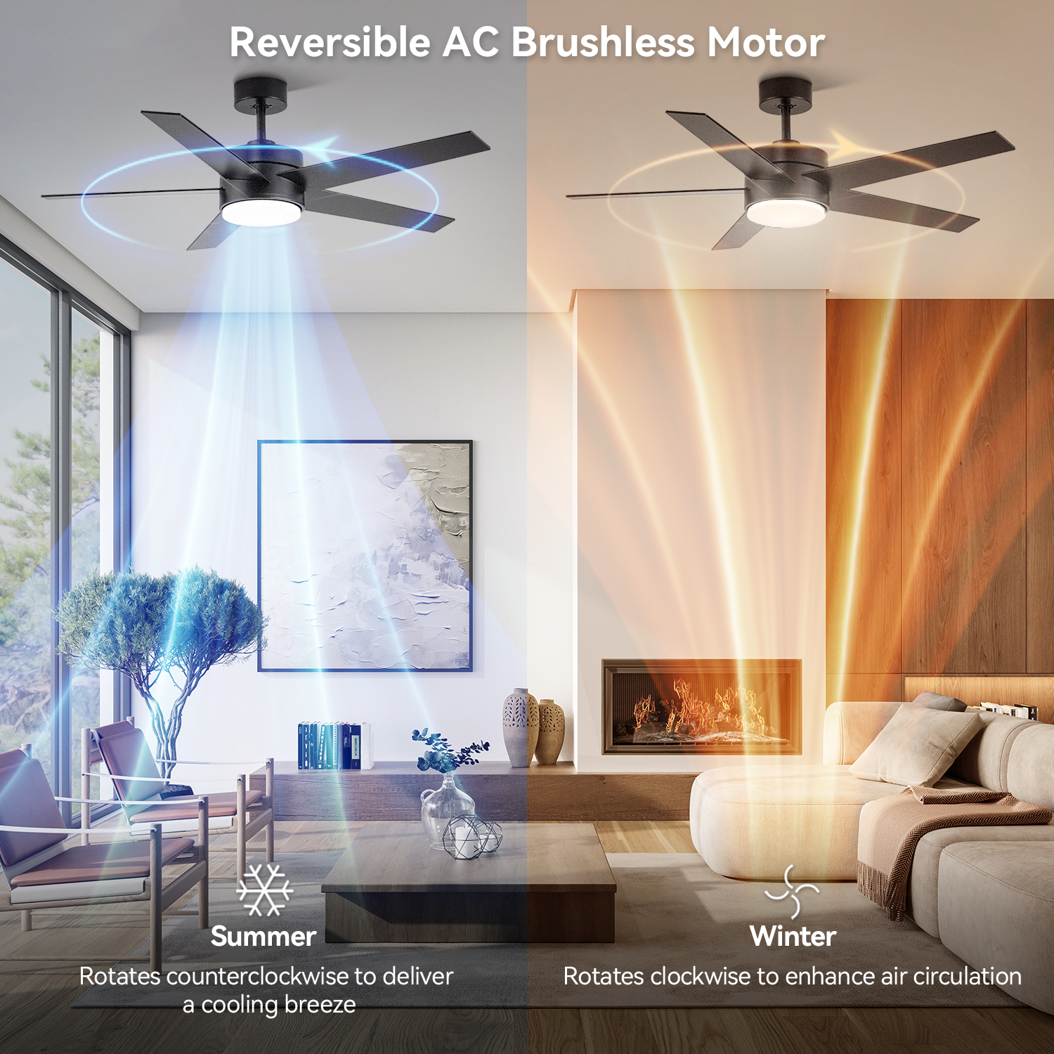 Modern Ceiling Fan With Light And Remote Control, 52 Inch Airflow Cool Airflow Warm, 5 Reversible Blades, Dimmable Led Light,For Living Room And Bedroom Black Modern Plywood