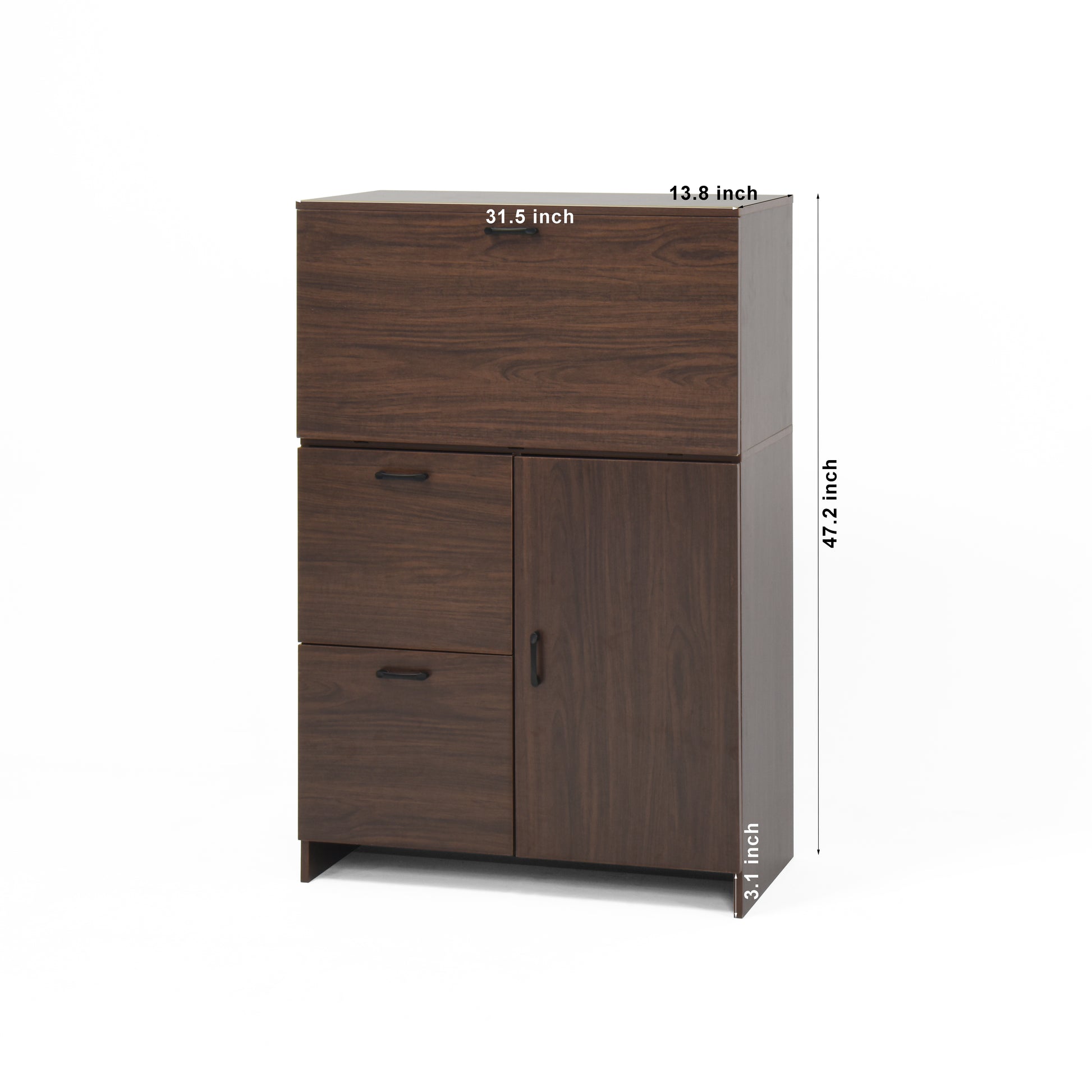 Desk Cabinet, With Storage Drawer & Shelves, Fold Up Desktop, Ideal For Home, Office, Dormitory, Small Spaces W31.49"Xd13.78"Xh47.2" Walnut Particle Board