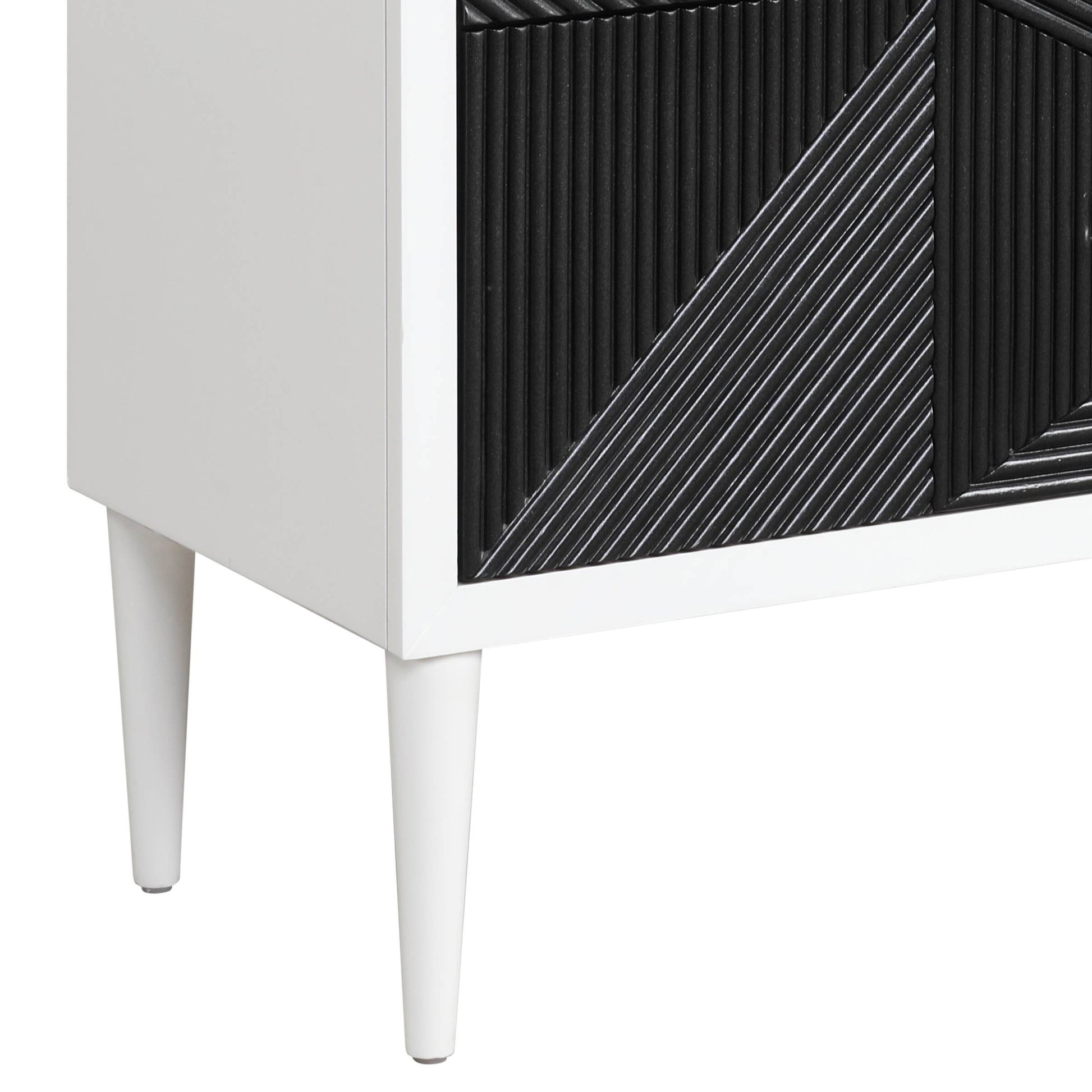 White And Black Accent Nightstand With 2 Drawers White Black 2 Drawers Bedroom Rectangle Drawers Wood