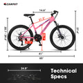 S26103 26 Inch Mountain Bike For Teenagers Girls Women, Shimano 21 Speeds With Dual Disc Brakes And 100Mm Front Suspension Pink Steel