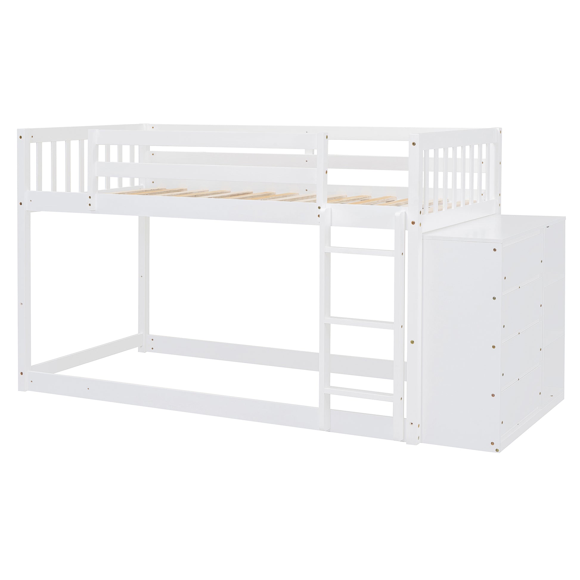 Twin Over Twin Bunk Bed With 4 Drawers And 3 Shelves White Twin White Solid Wood