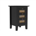 Wooden Nightstands Set Of 2 With Rattan Woven Surfaces And Three Drawers, Exquisite Elegance With Natural Storage Solutions For Bedroom, Black Black Particle Board