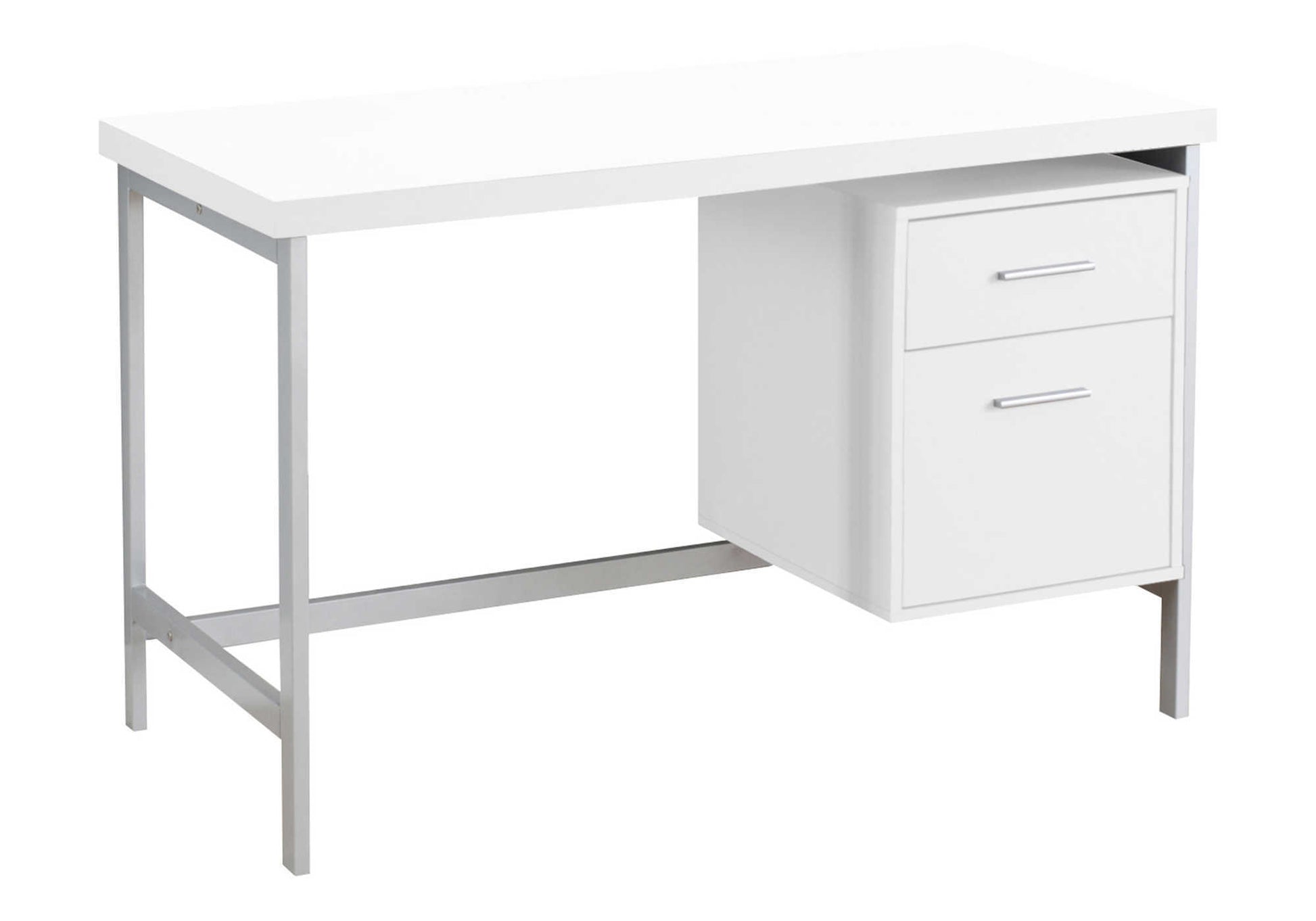 Computer Desk, Home Office, Laptop, Left, Right Set Up, Storage Drawers, 48"L, Work, White Laminate, Grey Metal, Contemporary, Modern White Particle Board