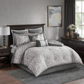 8 Piece Jacquard Comforter Set Silver Silver King King Silver Silver Polyester