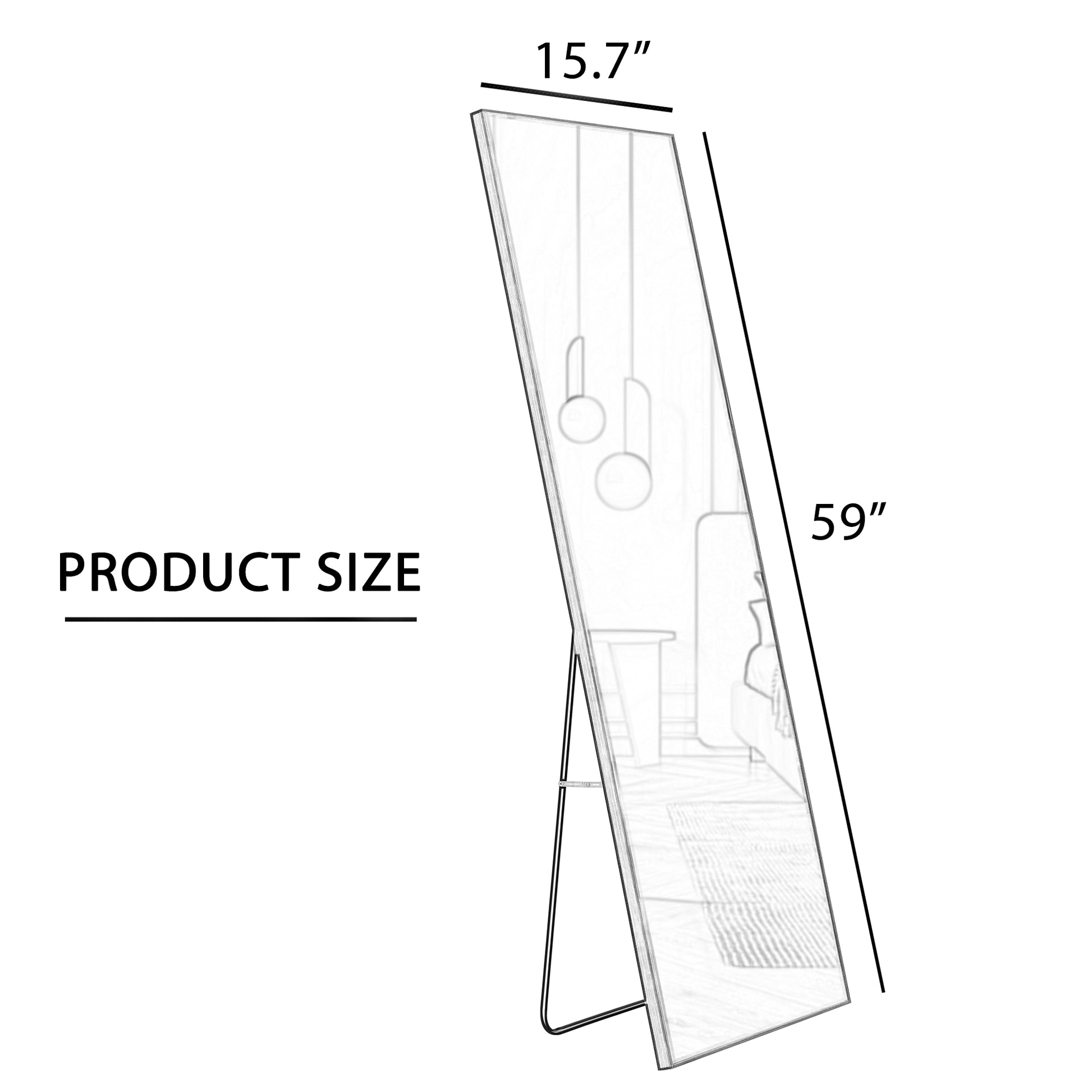 4Th Generation Aluminum Alloy Metal Frame Full Body Mirror, Quality Upgrade, Bathroom Makeup Mirror, Bedroom Entrance, Floor Mirror, 59 "* 15.7" W151124219 Transparent Glass