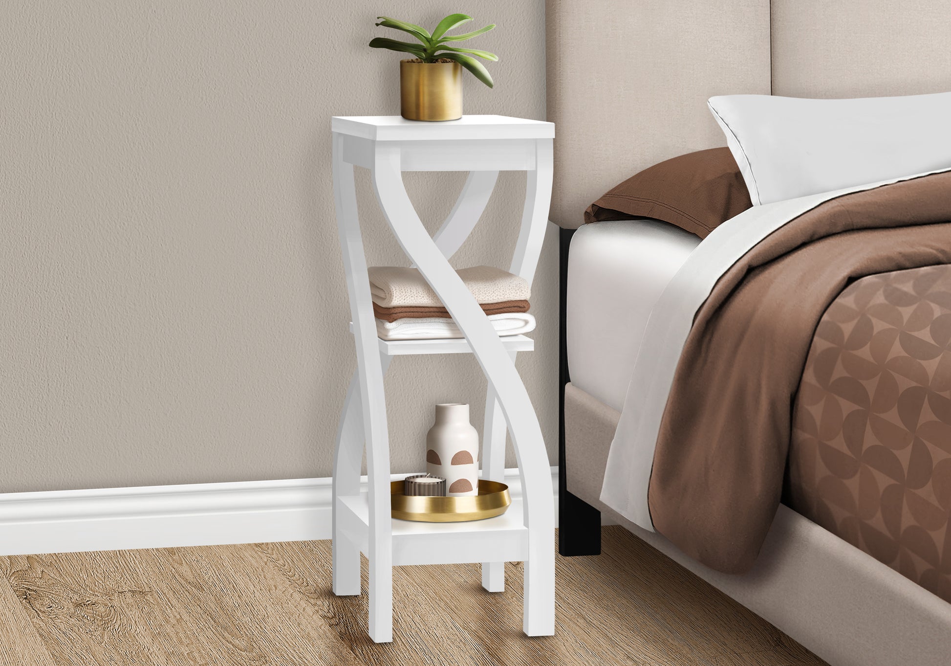 Accent Table, Side, End, Plant Stand, Square, Living Room, Bedroom, White Laminate, Contemporary, Modern White Particle Board