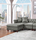 Slate Gray 4Pc Sectional Set 2X Reversible Loveseat Chaise And 2X Ottomans Tufted Couch Pillows Light Slate Grey Faux Leather Wood Primary Living Space Tight Back Contemporary,Luxury,Traditional U