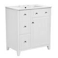 30 Inch Bathroom Vanity Cabinet With Ceramic Basin, Double Layer Drawer, Deep Drawer And Adjustable Shelf White Bathroom Solid Wood Mdf