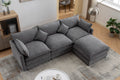 Modular Sectional Sofa, 3 Seater Sofa With Ottoman, Modern L Shaped Sofa For Living Room Bedroom Apartment Grey Chenille 3 Seat