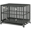 Pawhut Heavy Duty Dog Crate Metal Kennel And Cage Dog Playpen With Lockable Wheels, Slide Out Tray And Anti Pinching Floor, 45