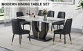 Table And Chair Set, Modern Dining Table, Patterned Table Top And Black Mdf Leg Table, Soft And Comfortable Dining Chair, Perfect For Dinner, Meetings, Home And Office Decor Black Mdf Glass