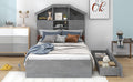 Twin Size Wood Platform Bed With House Shaped Storage Headboard And 2 Drawers, Gray Box Spring Not Required Twin Gray Wood Bedroom Solid Wood Mdf