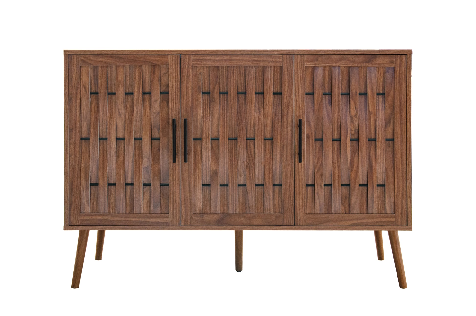 3 Door Cabinet, Accent Storage Cabinet, Suitable For Living Room, Bedroom, Dining Room, Study Walnut Mdf