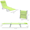 Outsunny Folding Chaise Lounge Pool Chairs, Outdoor Sun Tanning Chairs With Pillow, Reclining Back, Steel Frame &Mesh For Beach, Yard, Patio, Green Green Steel