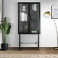 Elegant Floor Cabinet With 2 Tampered Glass Doors Living Room Display Cabinet With Adjustable Shelves Anti Tip Dust Free Easy Assembly Black Color Black Steel