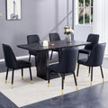 Table And Chair Set.This Modern Dining Table With Mdf Marbled Design Gives You A Luxurious And Elegant Feel.Paired With Multiple Chairs With Pu Artificial Leather Backrest Cushions And Black Legs. Black Seats 6 Mdf