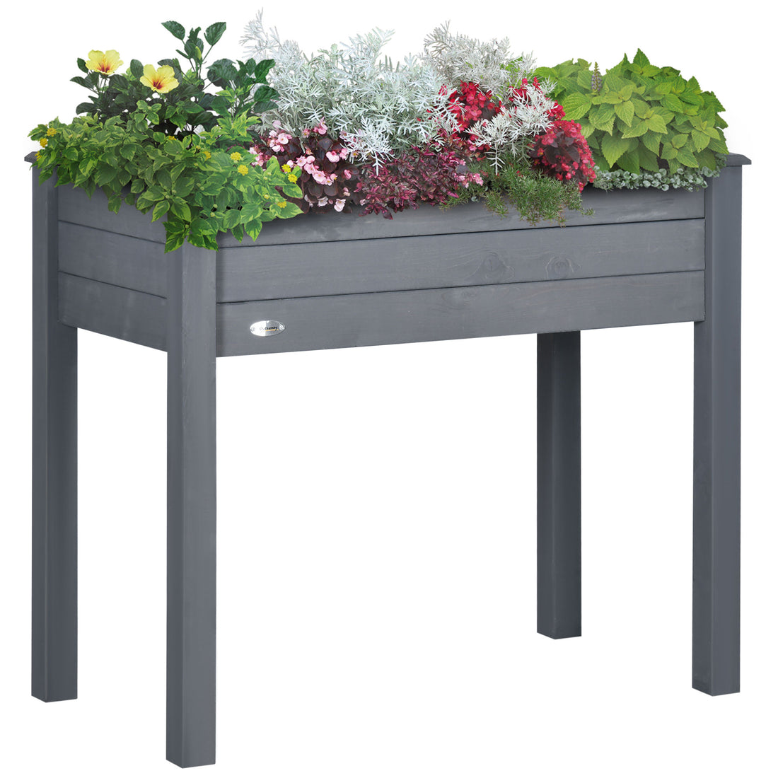 Outsunny Raised Garden Bed With Legs, 34" X 18" X 30", Elevated Wooden Planter Box, Self Draining With Bed Liner For Vegetables, Herbs, And Flowers Backyard, Patio, Balcony Use, Dark Gray Dark Gray