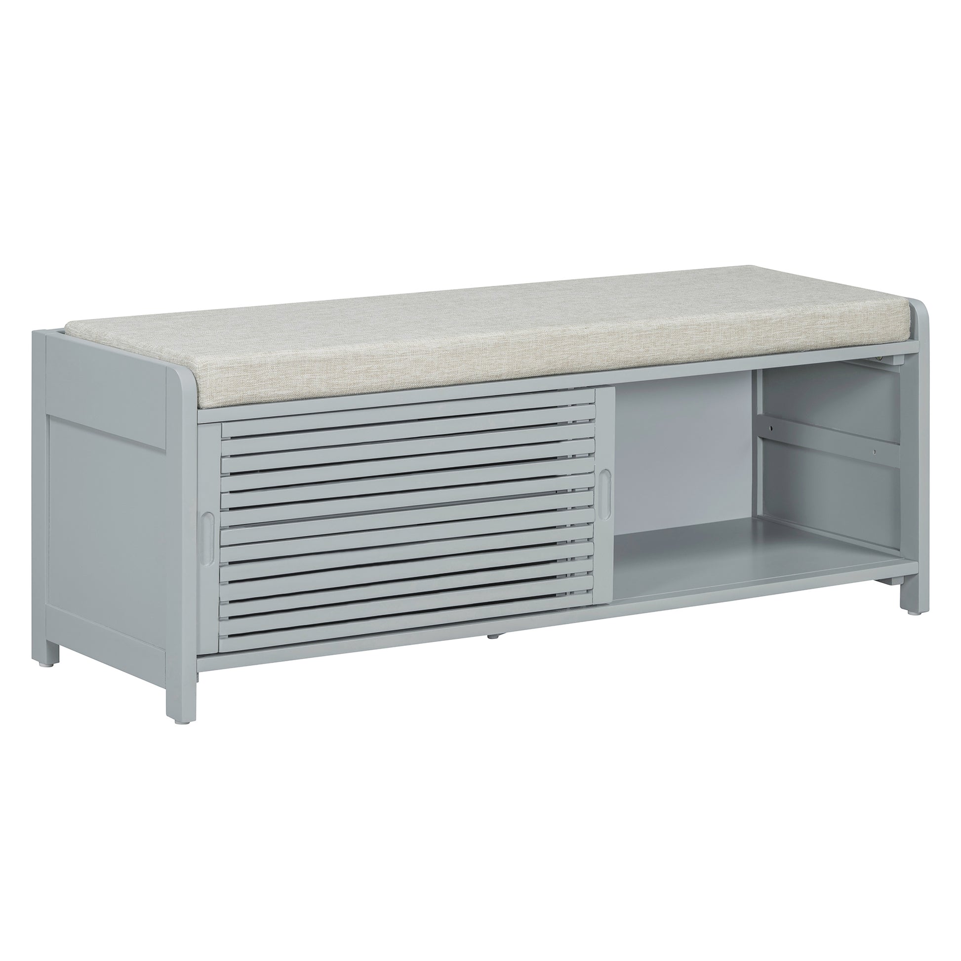 Distressed Shutter Storage Bench With Acacia Veneer For Retro Charm For Living Room, Entryway Grey Grey Mdf