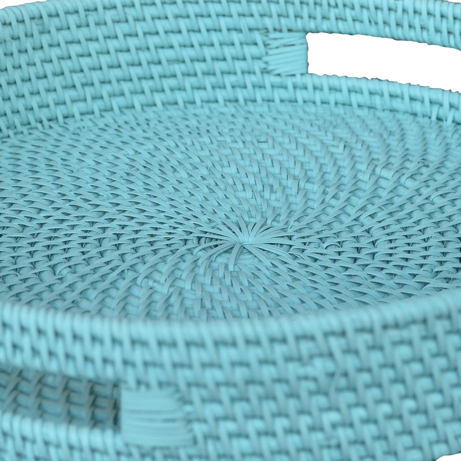 Handcrafted Rattan Lombok Coast Tray In Round Shape, Blue Blue Rattan