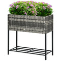 Outsunny Raised Garden Bed, Elevated Planter Box With Rattan Wicker Look, Tool Storage Shelf, Portable Design For Herbs, Vegetables, Flowers, Gray Grey Rattan