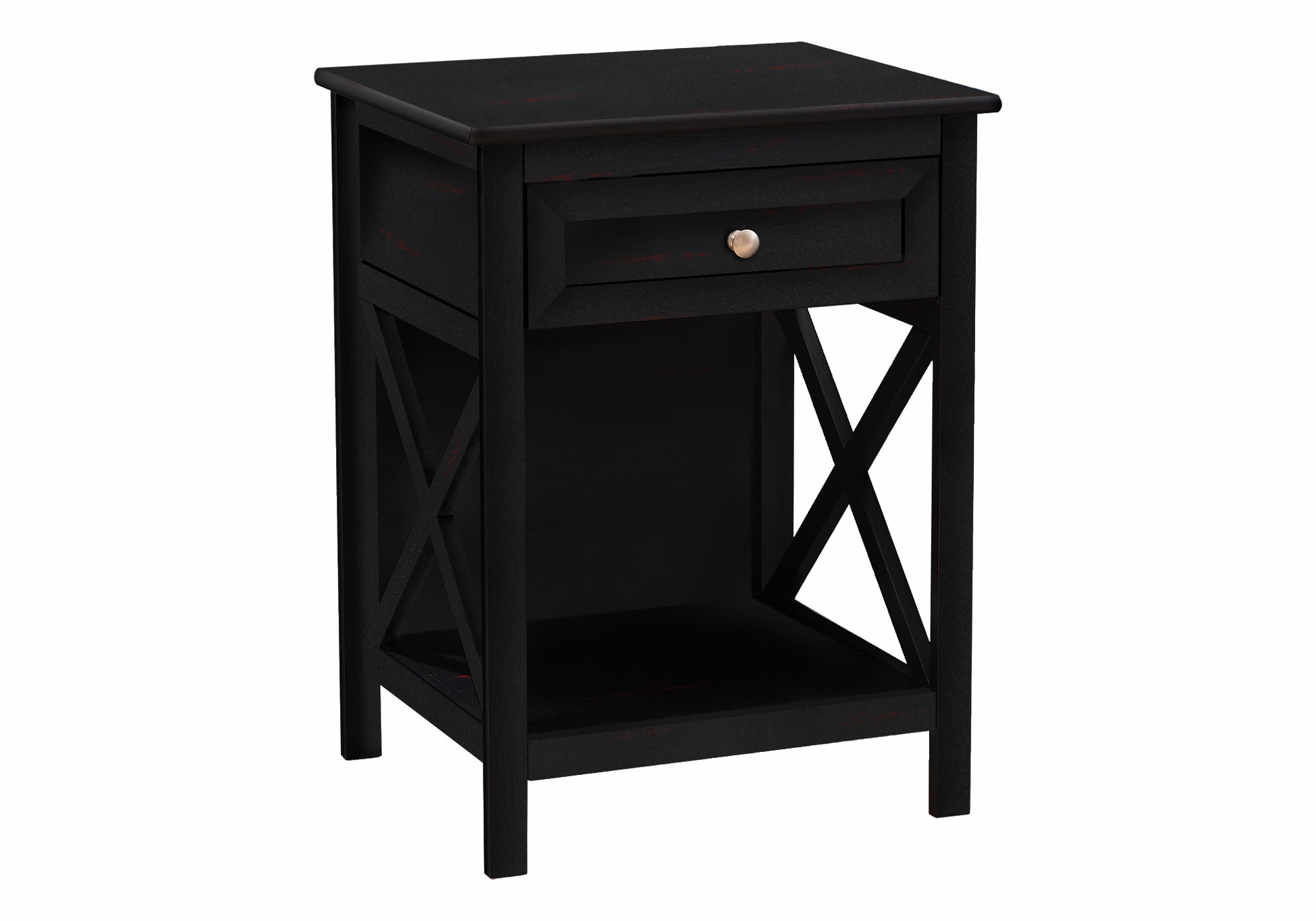 Accent Table, End, Side Table, 2 Tier, Bedroom, Nightstand, Lamp, Storage Drawer, Black Veneer, Transitional Black Mdf