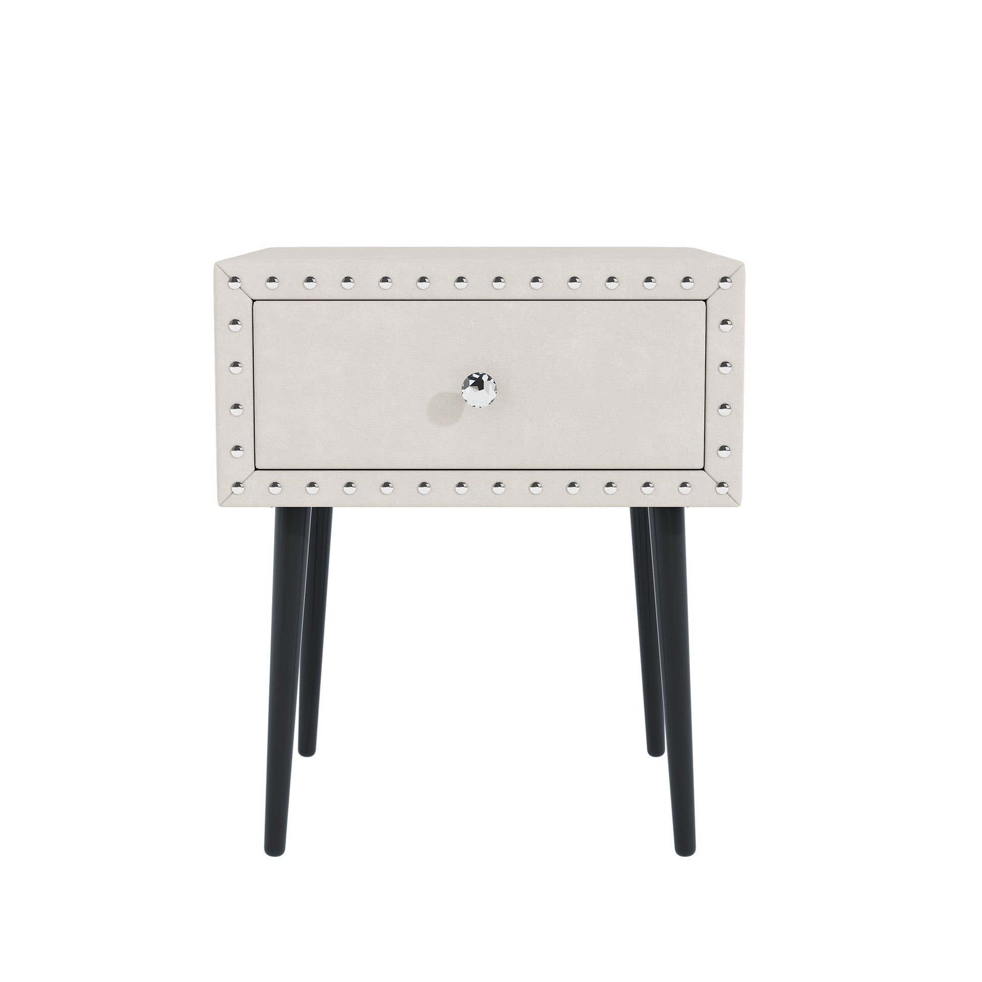 Modern Nightstands Set Of 2 With Drawer And Crystal Handle, Elegant Rivet Velvet Design Bedside Table For Bedroom, Beige Beige 1 Drawer Bedside Cabinet Mdf