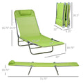Outsunny 2 Piece Folding Chaise Lounge Chairs, Pool Sun Tanning Chairs, Outdoor Lounge Chairs With 6 Position Reclining Back,Mesh Seat, Headrest For Beach, Yard, Patio, Green Green Steel