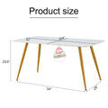 Modern Minimalist Dining Table. White Imitation Marble Pattern Sintered Stone Desktop With Golden Metal Legs.62