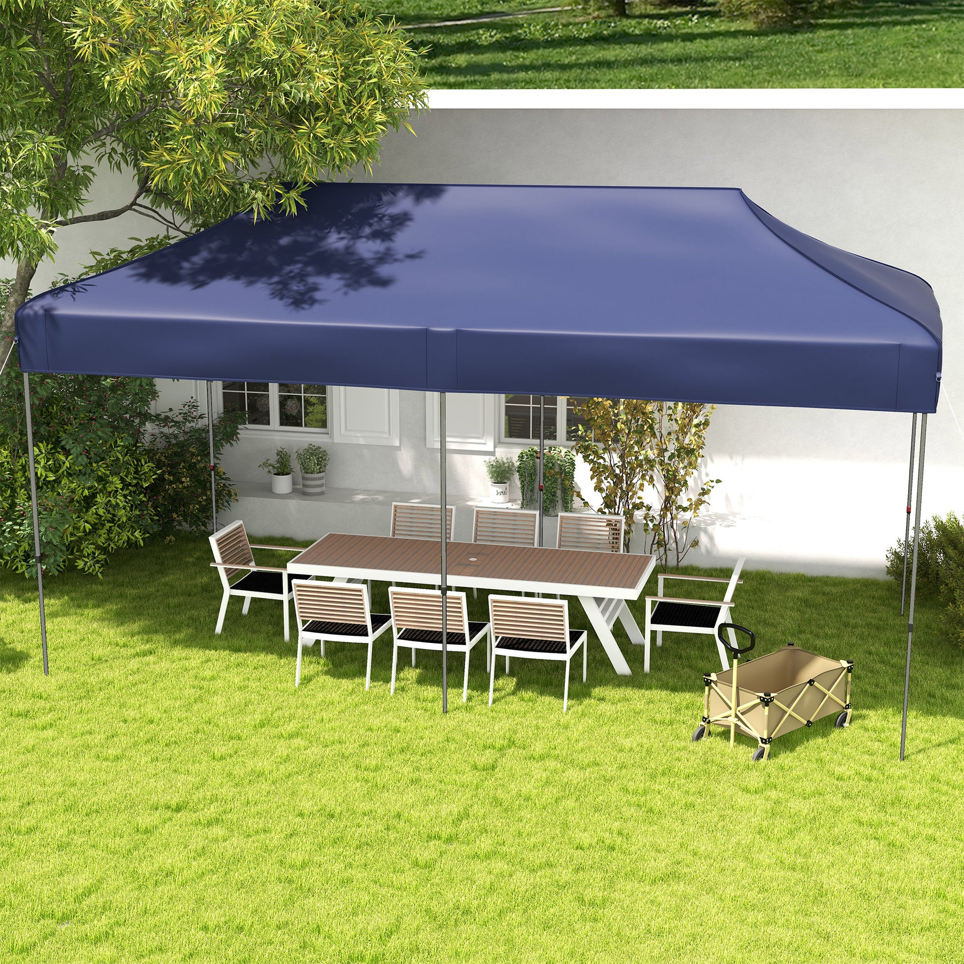 Outsunny 10' X 20' Pop Up Canopy Tent, Instant Sun Shelter With 3 Level Adjustable Height, Easy Up Outdoor Tent For Parties With Wheeled Carry Bag For Garden, Patio, Dark Blue Dark Blue Steel