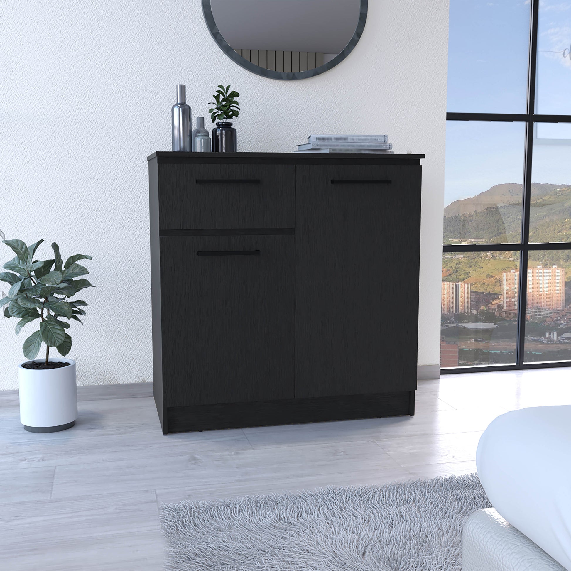 Dresser With 2 Door And Single Drawer, Black Black Solid Wood Mdf Engineered Wood