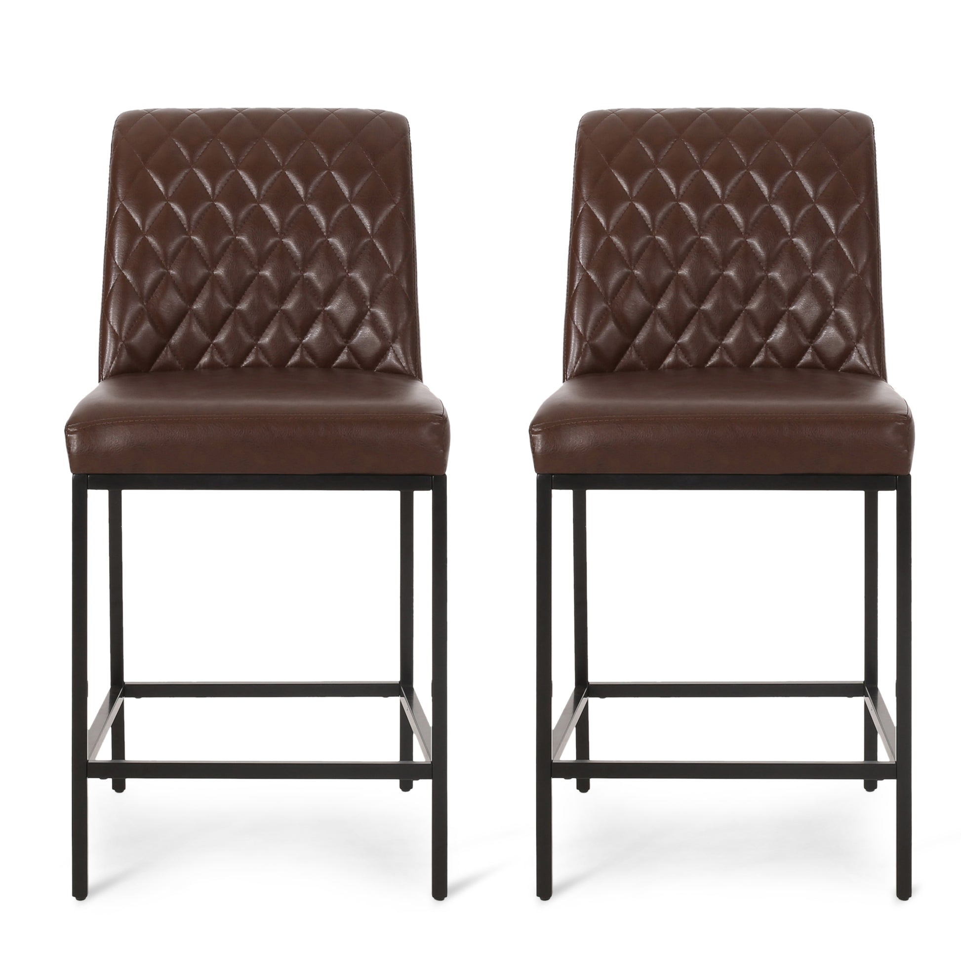 Counter Stool Set Of 2 Dark Brown Leather