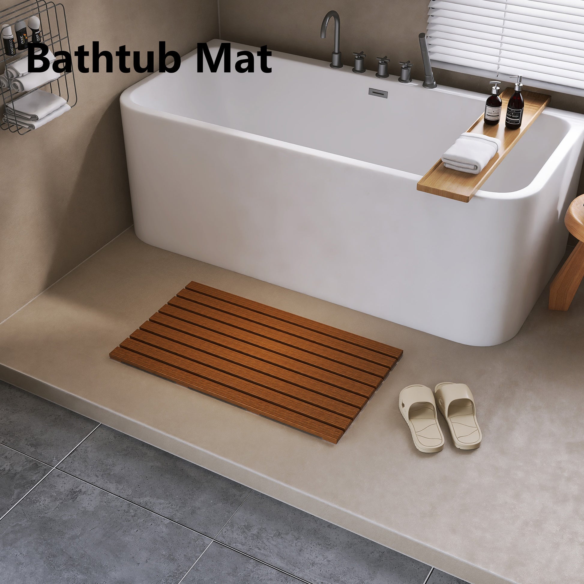 Teak Wood Bathroom Anti Slip Mat Teak Solid Wood