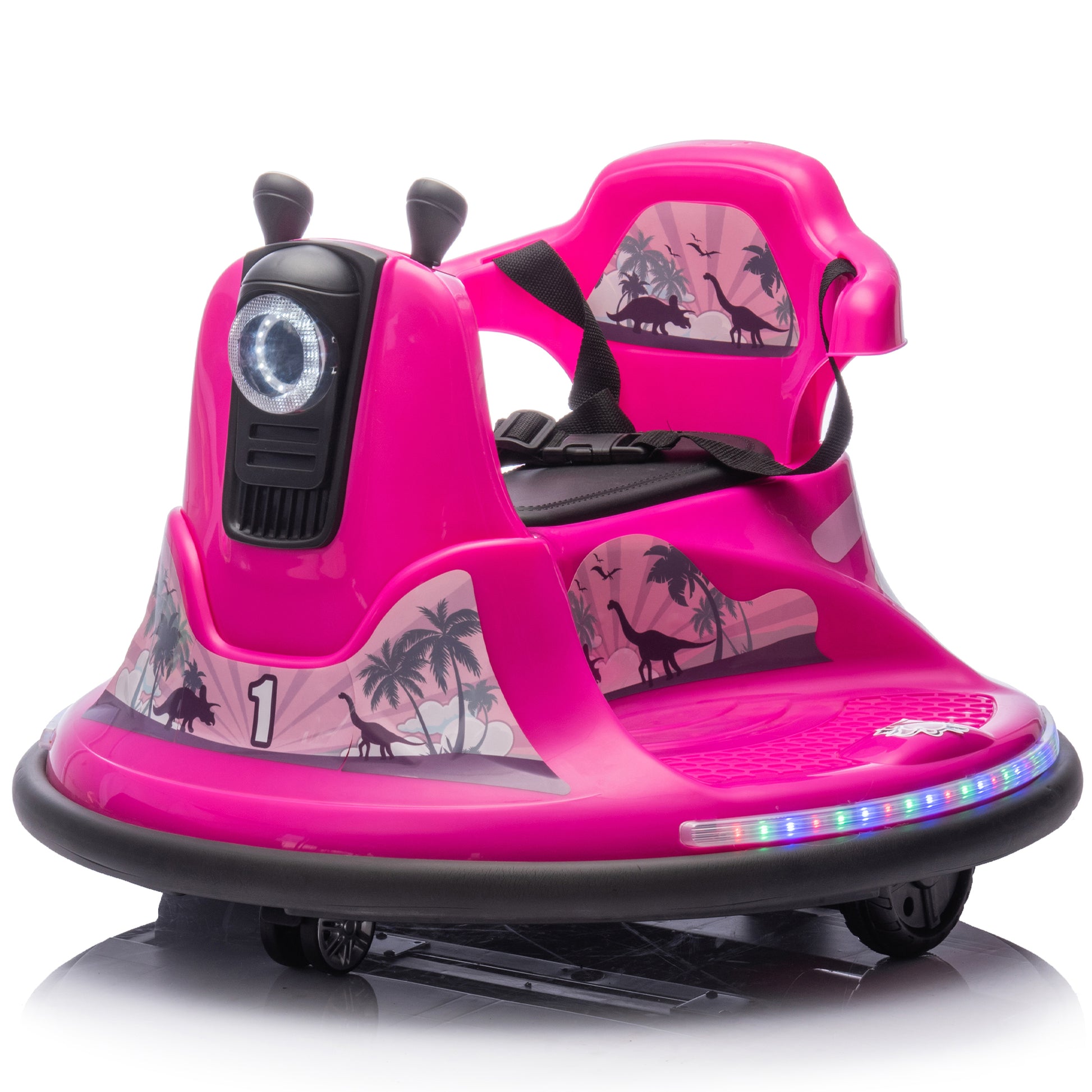 12V Kids Ride On Bumper Car W Parents Control,Rotate 360 Degrees,Two Handed Switch For Direction Control,Bumper Strip,Light Belt,Mp3 Music,Bluetooth,Provide A Speed Of 0.75Mph For Kids Of 2 5 Rose