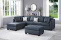 Contemporary 3Pc Reversible Sectional Sofa Set W Ottoman Dark Blue Dorris Fabric Cushion Sofa Chaise Ottoman Couch Pillows Dark Blue Wood Primary Living Space Cushion Back Contemporary,Modern L Shaped Rubberwood Particle Board 5 Seat