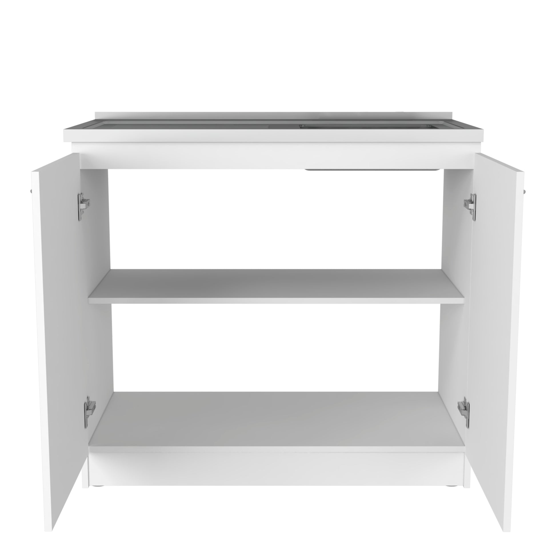 Freestanding Sink, Double Door Cabinet, Two Shelves, White White Solid Wood Mdf Engineered Wood