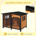 Pawhut Outside Cabin Style Wooden Dog House For Large Dogs With Openable Roof & Giant Window, Outdoor & Indoor Big Dog House, Asphalt Roof, Yellow Yellow Wood