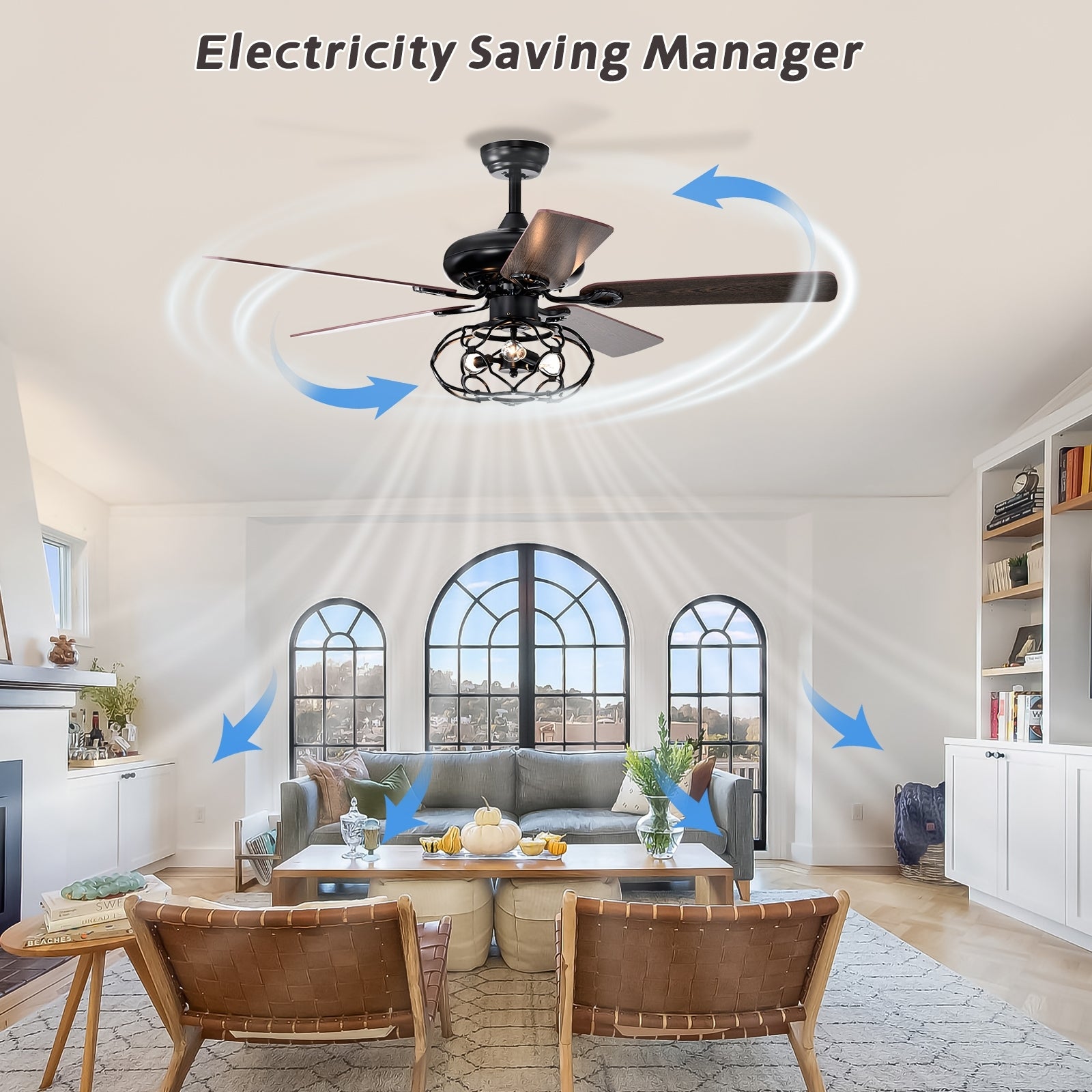 Low Profile Ceiling Fan With Lights No Include Bulb ,Blade Dark Wood 52 Inch Ceiling Fan Optional Remote&2 Color Option Blades Matte Black Ceiling Fans 1000K 2600K Candlelight Under 1000Lm American Design,American Traditional,Antique,Farmhouse,Industrial