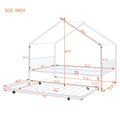 Full Size Metal House Bed With Twin Size Trundle, White Full White Metal