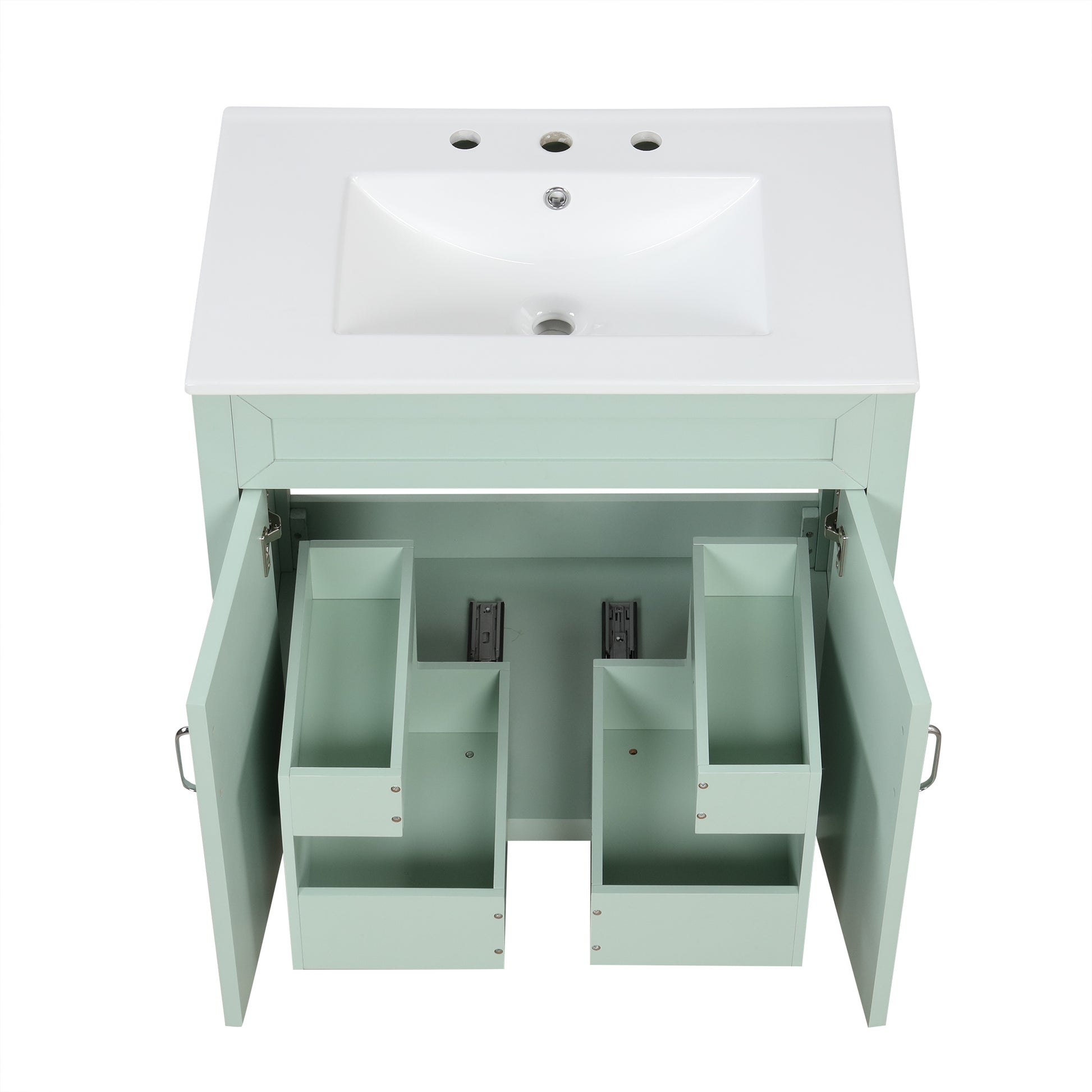 30" Bathroom Vanity With Sink, Multi Functional Bathroom Cabinet With Doors And Drawers, Solid Frame And Mdf Board, Green Green Solid Wood Mdf