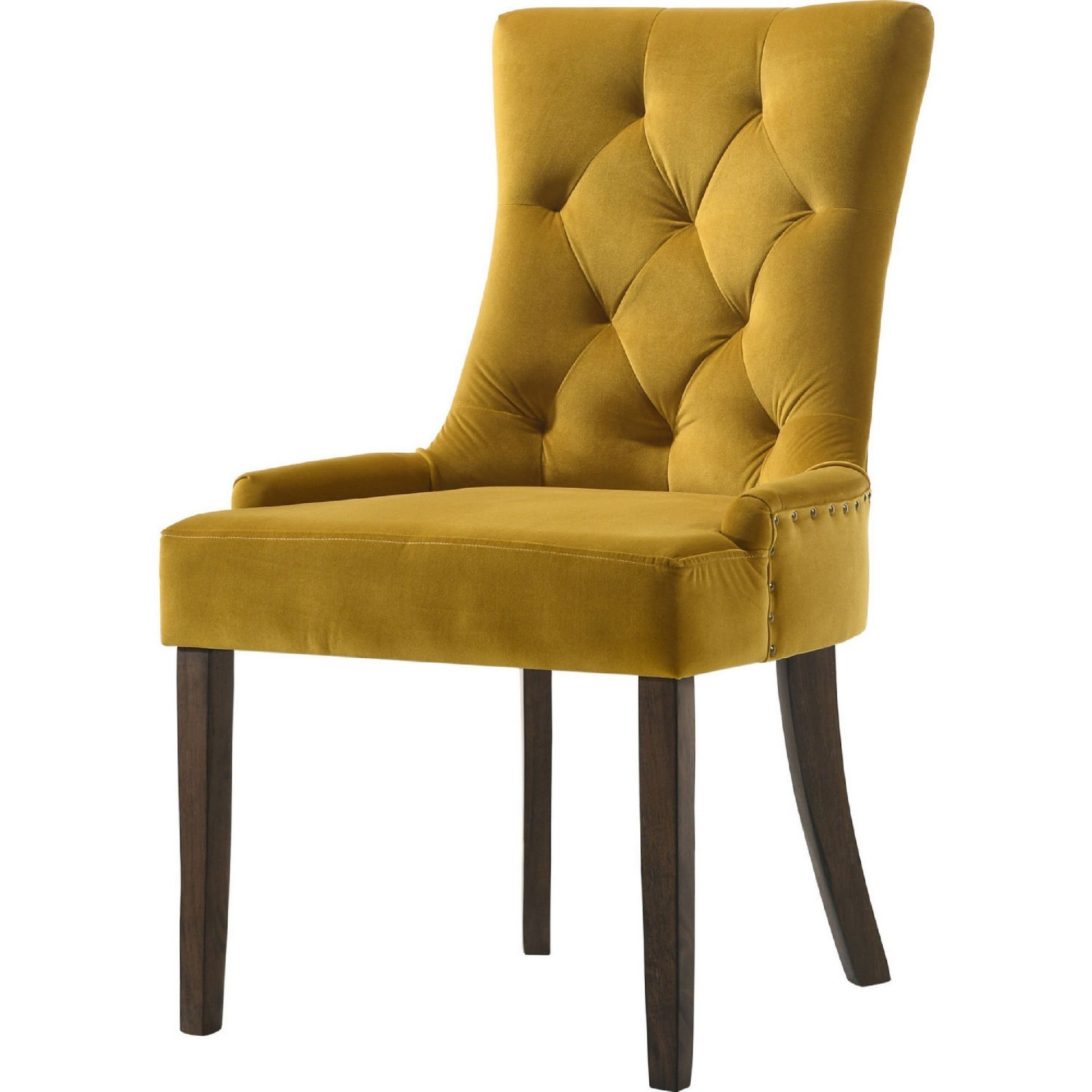 Esme 24 Inch Solid Wood Dining Chair, Velvet Tufted, Set Of 2, Yellow Yellow Solid Wood